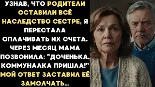 Родители оставили всё наследство сестре и я перестала им помогать. Через месяц мама позвонила, но я