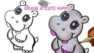 How to Draw a Cute Hippo? Step by Step drawing | Easy animals drawing | #cutedrawing  | Artcity