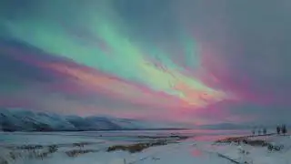 Winter Aurora Over Snowy Valley &ndash; Peaceful Frame TV Art in Oil Painting Style