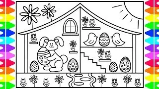 How to Draw Easter Characters for Kids 🐰🐣💜💗💚💛Easter Characters Drawing and Coloring Pages