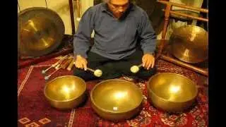 Meditation with 3 Giant antique Tibetan Singing Bowls