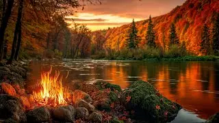 Relaxing Riverside Morning Campfire Ambience 🔥🍁 Gentle Water & Peaceful Atmosphere
