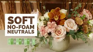How to design without floral foam with a low and linear flower arrangement featuring soft fall tones