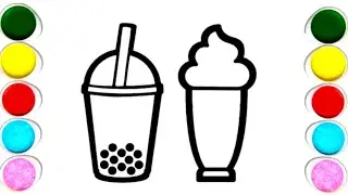 How to drawing and coloring bubble milk Tea Milkshake and Popsicle for children || easy drawing 