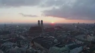 Cloudscape above Munich, germany at Sunset with Frauenkirche Cathedral, Famous Building in Big