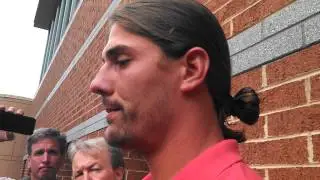 Riley Cooper talks to the media about using a racial slur