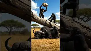 Brave Monkey Saves Buffalo from Fallen Tree! 🐒🐃 #animalcompassion #wildliferescue #animalfriendship