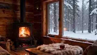 Winter Cabin Fireplace Sounds 🔥 Snow Falling Outside for Tranquil Moments, deep sleep and relaxing