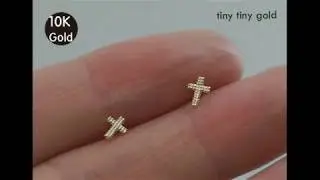 10K Gold Tiny Cross Stud Earrings