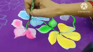 multicolours flowers on purple suit fabric hand painting design