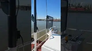 Towing 600+ of Dredge Pipe  + Tailboat on the stern