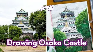 Painting Osaka Castle with my handmade watercolors