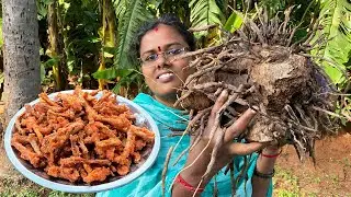 வித்தியாசமான வாழைக்கிழங்கு சிப்ஸ் / Crispy Vaalai kilangu chips / Banana Root Chips Recipe