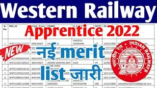 Western Railway Apprentice की नई Merit list 2022, RRC WR Apprentice Merit list 3612 Posts ITI Pass