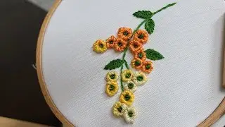 garden flowers embroidery design with Raised Cup Stitch