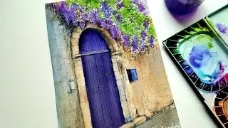 Door and Beautiful Flower Tree Watercolor Painting Demonstration