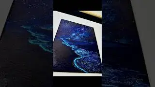 Easy Beach Painting with Galaxy Sky | Acrylic Painting Tutorial #artshorts #canvaspainting