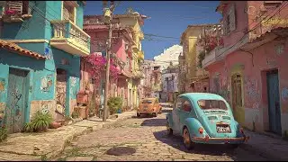 Tropical City Nostalgia | 1 Hour Ambient Music + Latin Urban Scenery Loop | Retro Colorful Streets