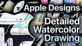 Apple Designs | Detailed Watercolor Collage Drawing of Apple's Most Iconic Designs By Ziad Marei