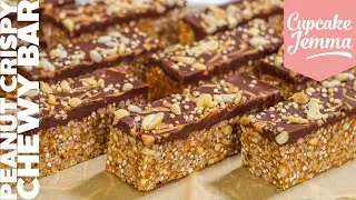 Peanut Butter Chocolate Crispy Chewy Bar Recipe | Cupcake Jemma