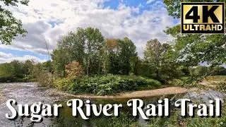 Sugar River Rail Trail in Early Fall. Mountain Biking Newport to Claremont, NH. Gopro Video in 4k.