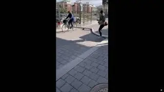 Guy on electric skateboard crashes and flies off