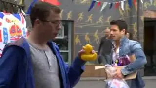 Hollyoaks Dennis plays hook a duck