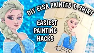 DIY FROZEN PRINCESS ELSA PAINTED ON GIRLS T. SHIRT WITH ACRYLIC PAINTS (WASHABLE).