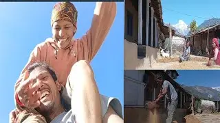 बुडिलाई पालिबाट झार्दा झन्डै गर्दन भाचिएन😯😯कोदो कुट्न गाह्रो भयो। #villagelife #millet