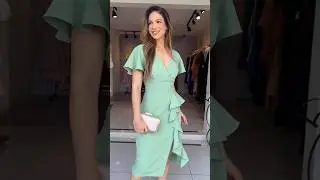 The perfect 🥀 Our Butterfly Sleeve, Ruffle-Hem Midi Dress in a Light Green 👗#fashion #model  #shorts