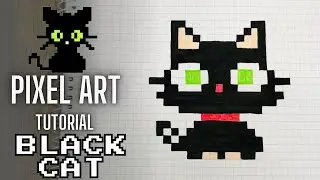 Pixel Art Tutorial: Drawing BLACK CAT Step by Step