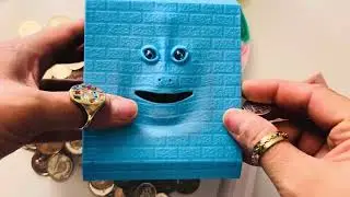 Satisfying with unboxing & review blue FACE BANK COIN BANK Toy