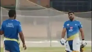 MS Dhoni hits huge six in CSK training camp in DUBAI | CSK in dubai | dhoni six in dubai