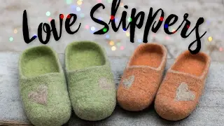 Love Slippers Womens, Mens House Shoes Felted Wool Slippers With Leather soles Hausschuhe Pantoufles