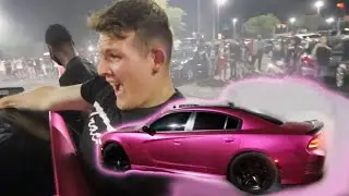 I ALMOST FELL OUT OF THIS DRIFTING PINK HELLCAT!!! (TRACKTION CAR MEET) | Damdaved