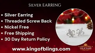 King of Bling's 925 White Silver Women's Fleur de Lis Screw Back 0.36ct Cubic Zirconia Earrings