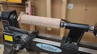 Hand Carved Table Lamp: Turning the blank into round and mark for carving.