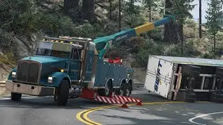 BeamNG  \  Aggressive rotator helps Mission towing flip a loaded swift truck