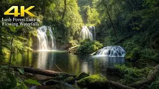 4K Lush Forest Lake & Flowing Waterfalls | Deep Relaxation & Stress Relief Ambience