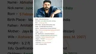 Bollywood actor Abhishek Bachchan Ji ka Biography #viral #shortvideo #youtubeshorts #short#shorts