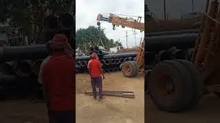 #crane #pipe #ductile iron #unloading #industrial #waterline #pipework