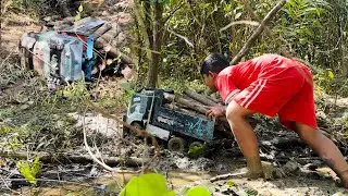 EPIC RC LOG TRUCK RESCUE! Stuck Deep in Mud in the Jungle!