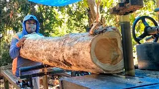 ПРОЦЕСС РАСПИЛОВКИ ТИКОВОЙ ДРЕВЕСИНЫ - собранный ленточнопильный станок