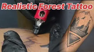 Realistic Forest Tattoo|Forest with Triangle and Wolf Tattoo#tattoo#wolf#triangle#forest #viralvideo