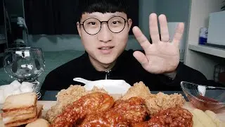 BBQ 황금올리브 닭다리 치킨 반반 멘보샤 치즈스틱 먹방