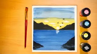 Ocean Sunrise acrylic painting Tutorial For beginners | poster colors painting ideas 