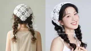 Puff Flower Triangle Bandana Crochet Tutorial.#crochet🚫Video:No re-uploads, commercial use, remixes.