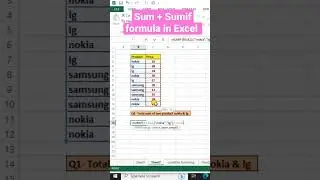 Find Two products Nokia & lg and total Sum in Excel #sumif #shorts #short #excel @letsstudyexam16