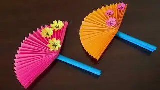 Paper Fan Origami 3d - How To Make A Hand Paper Fan - Paper Crafts - கிராப்ட் இசி