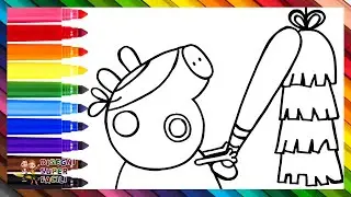 Disegna E Colora Peppa Pig Che Colpisce Una Pi&ntilde;ata 🐷🪅🎊🍬🍭 Disegni Per Bambini